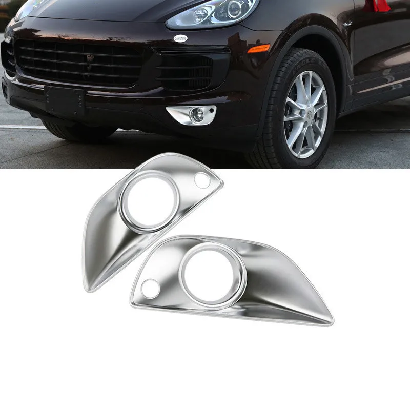 

For Porsche Cayenne 2015 2016 2017 Accessories 2pcs Chrome Car Front Fog Lamp Light Cover Styling Mouldings Trim