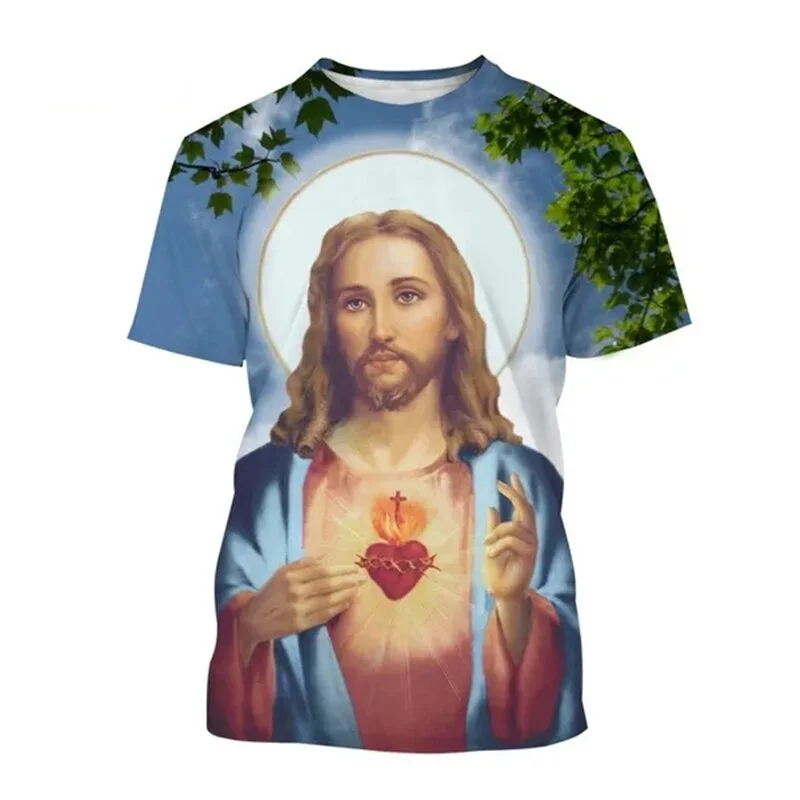 3D Jesus Christ Printing T Shirt God Of Jesus Bless Us Graphic T-shirts For Men Kid Fashion Streetwear Short Sleeves Vintage Top