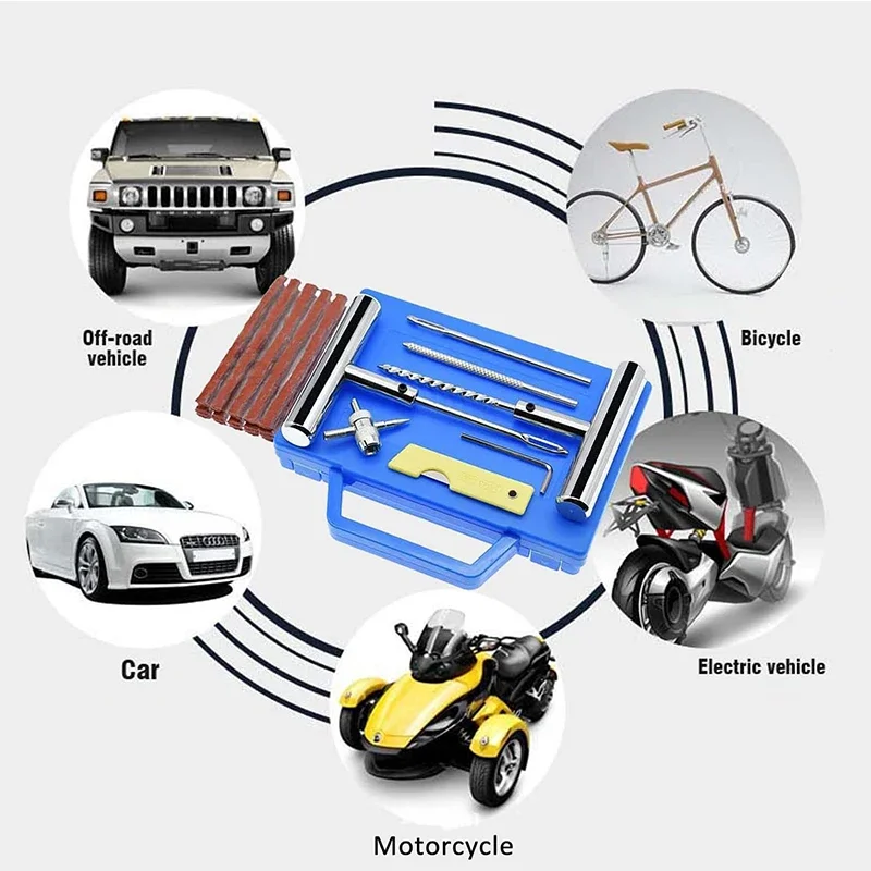 23PCS Universal Car Tire Repair Kit Plug Flats Patch Heavy Duty Tire Repair Tool Emergency Fix Punctures Motorcycle UTV SUV ATV