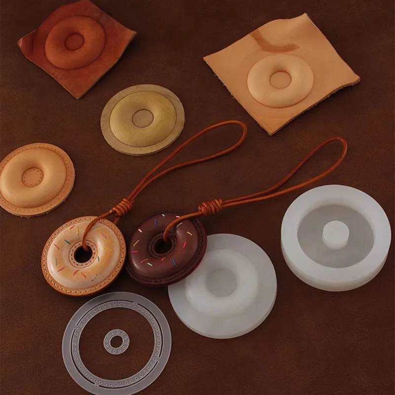 Leathercraft Donut Shaping Mold Manual DIY Vegetable Tanned Leather Shaping Synthetic Resin Die with Cutting Auxiliary Ruler