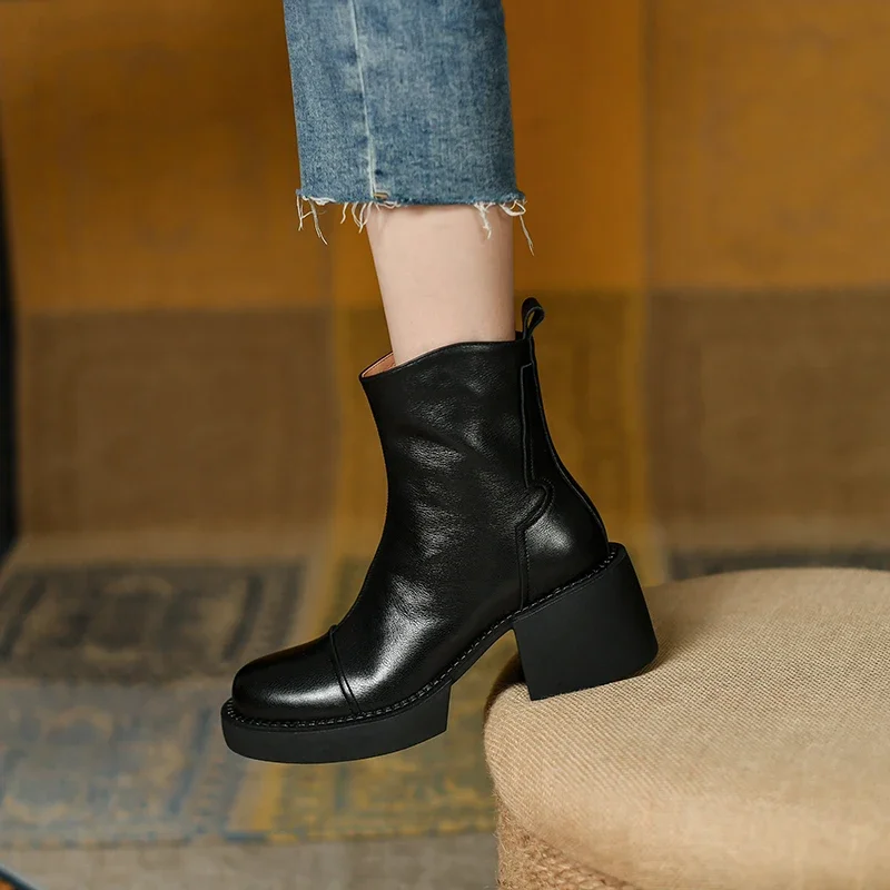 2023 Winter Women Shoes Genuine Leather Women Boots Platform Chunky Boots Women Solid Women Shoes High Heel Boots Modern Boots