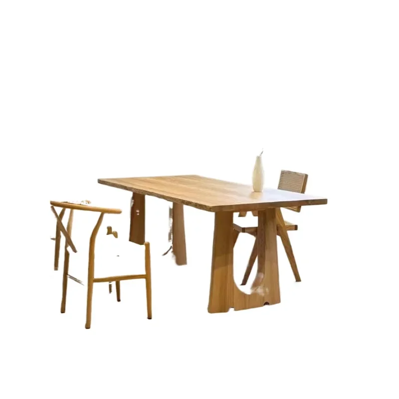 

Solid wood dining table rectangle, home bed and breakfast log color dining table, negotiation desk