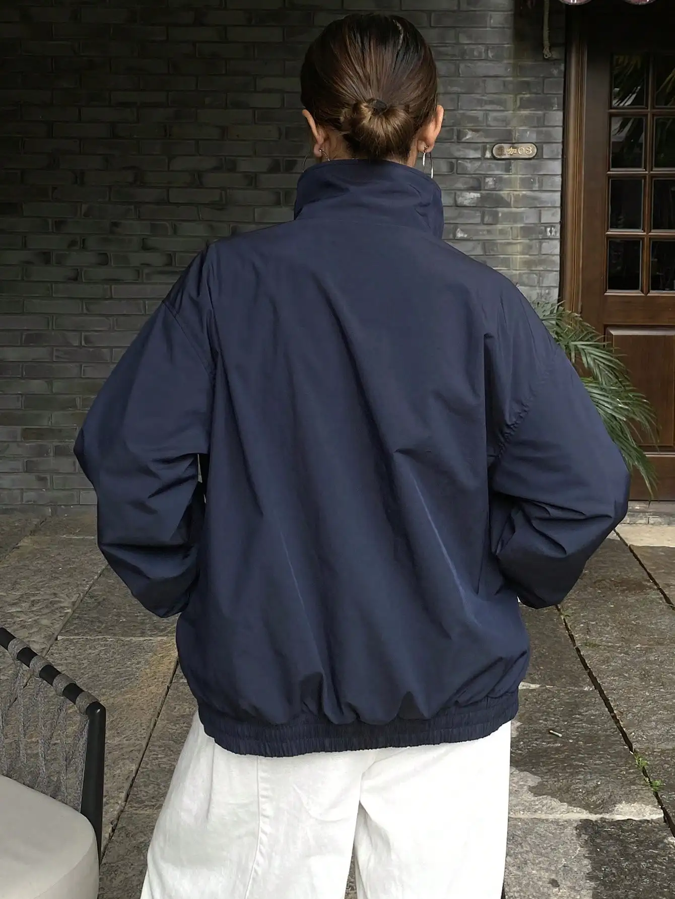 เสื้อแจ็คเก็ตซิปคอสูงแขนยาวทรงหลวมลาย DAZY สำหรับผู้หญิง