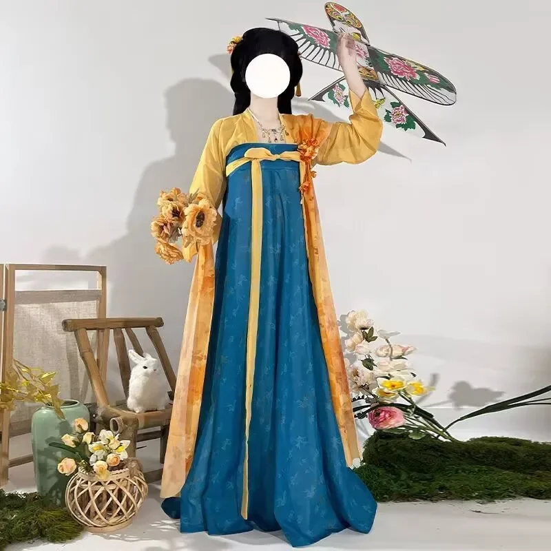 Strój na Halloween 2025, przebranie na imprezę cosplay, chińskie stroje w stylu vintage Tang, czerwono-niebieska sukienka Hanfu, damska sukienka Hanfu.