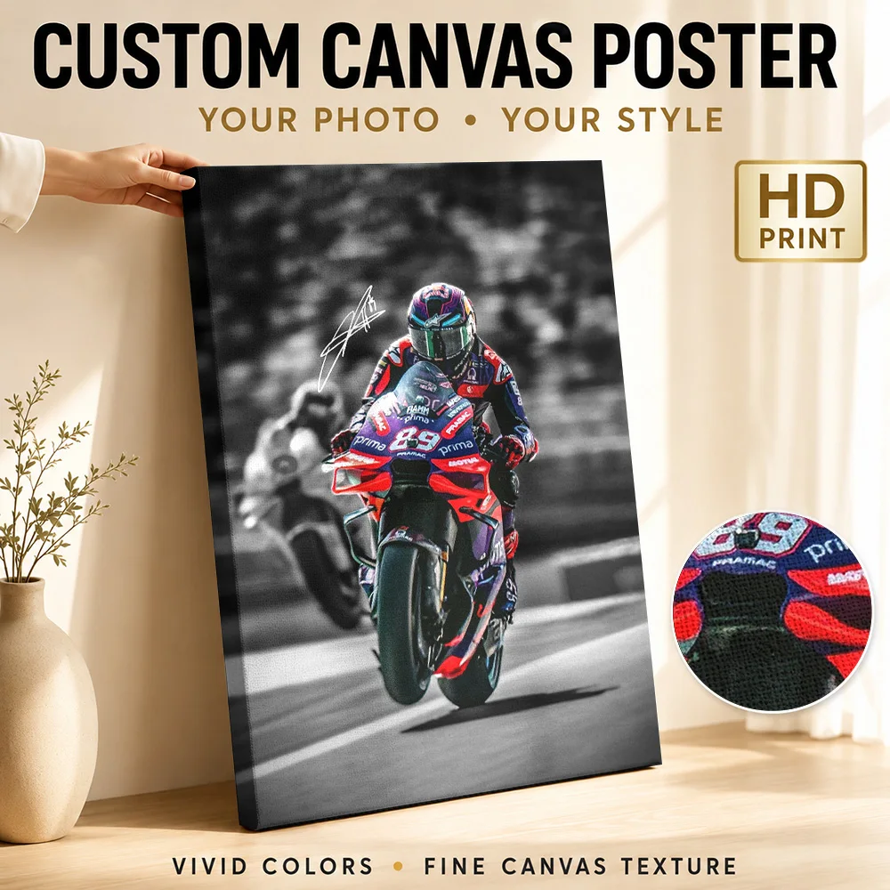 Jorge Martin MotoGP Framed Canvas Poster Dynamic Graphic Style Canvas Wall Art With Personalized Photo For Garage Ideal Fan Gift