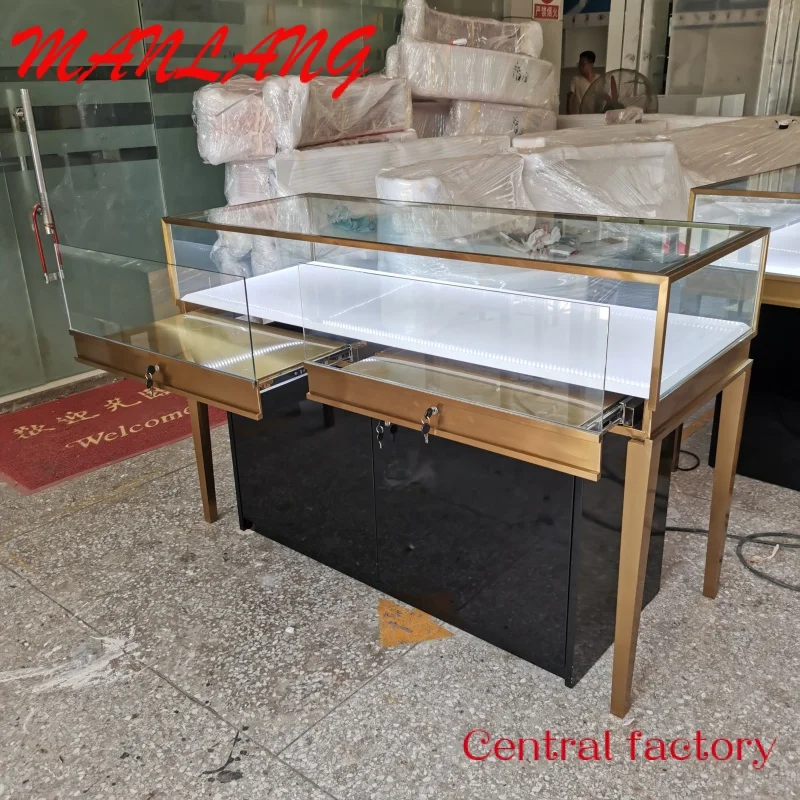 CustomStainless Steel Jewelry Store Display Counter Glass Display Cabinet  Luxury Jewelry Showcase for Retail Shop