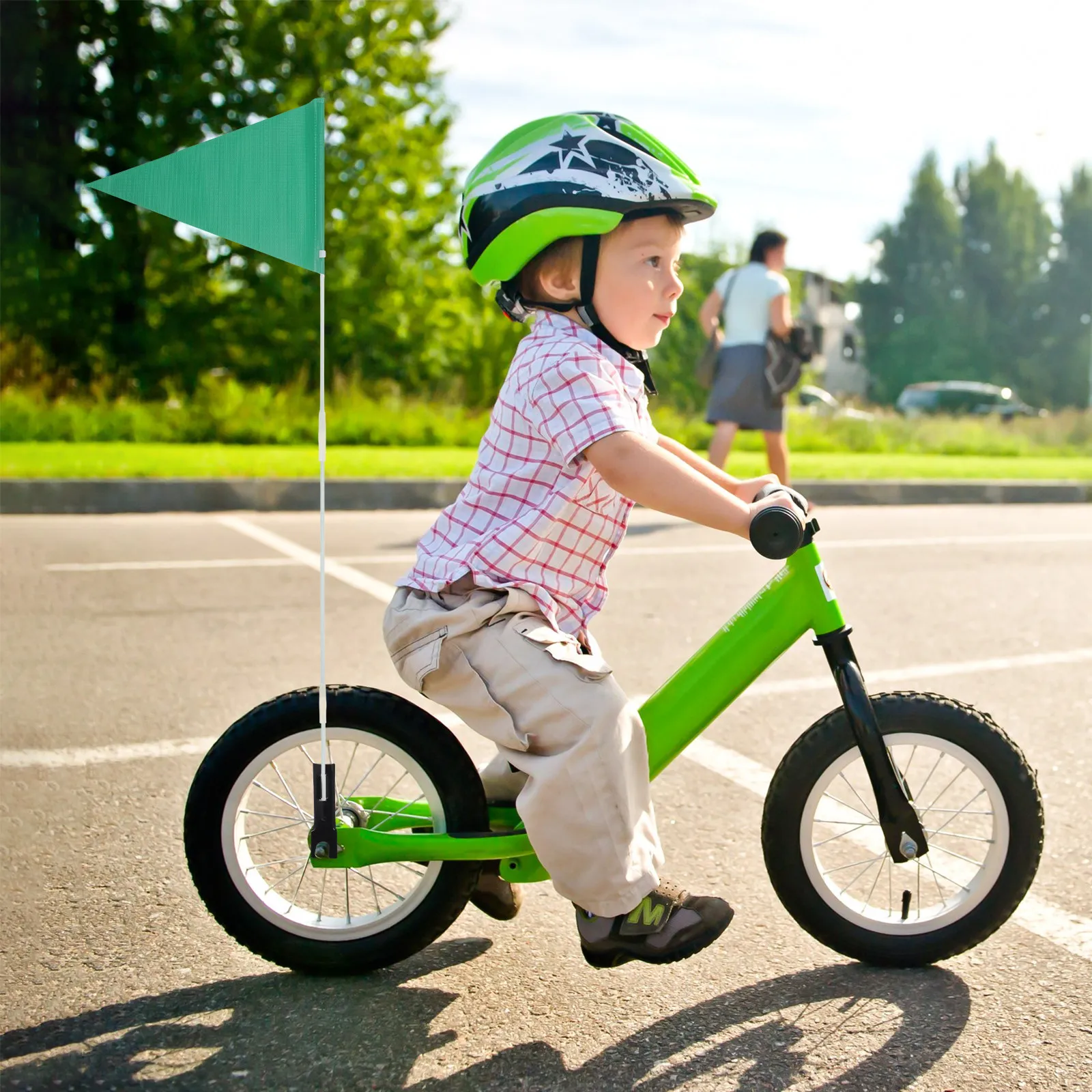 1Set Bike Safety Flag with Adjustable Pole Premium Polyester Waterproof High Visibility Triangular Warning Flag for Adult Kids