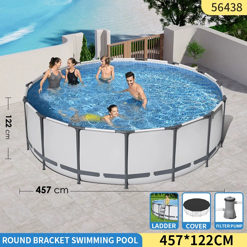 366x100CM/457x122CM Round Above Ground Swimming Pool Set Outdooor Metal Frame Family Pool with Filter Pump