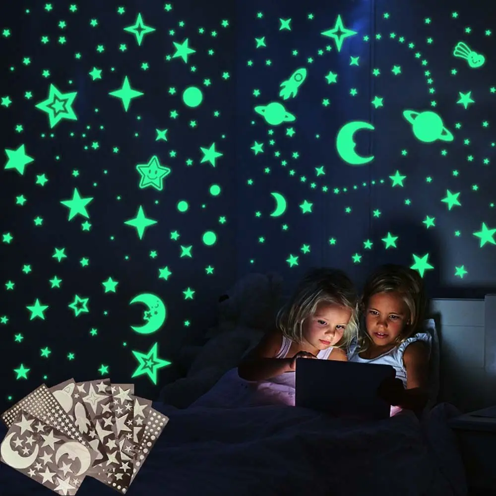 Bedroom Ceilling Home Decoration Glow In Dark Moon Universe 3D Luminous Decal Fluorescent Bubble Sticker Stars Dots Wall Art