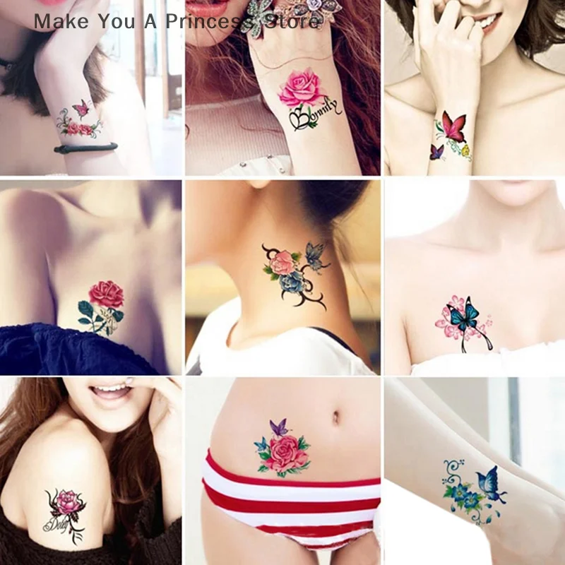 66 Sheet Fashion Colorful Flowers Tattoo Women New Waterproof Temporary Black Tattoo Sticker Body Art