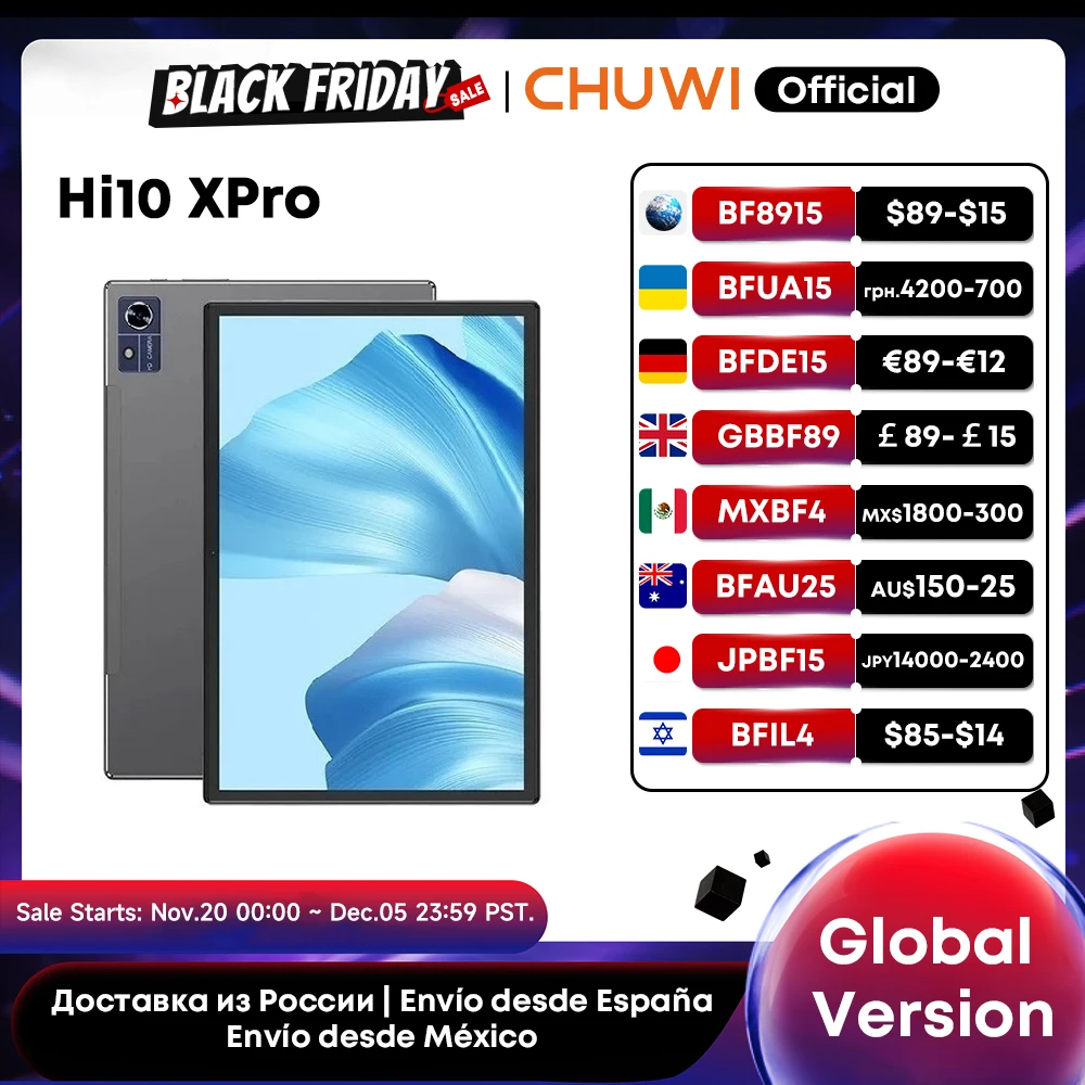 

CHUWI Hi10X Pro Unisoc T606 4G LTE 10.1 Inch 800*1280 IPS Screen 4GB RAM 128GB ROM Tablets 2.4G/5G Wifi Android 14 Tablet PC