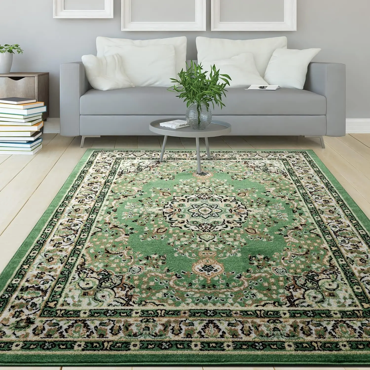 6x9 Traditional Medallion Indoor Area Rug Siesta (Green Beige, 6'7