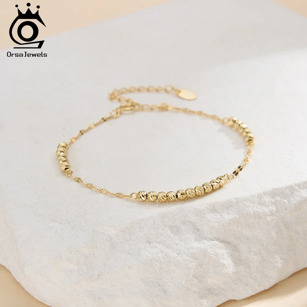 

ORSA JEWELS Genuine 925 Silver Ball Bead Chain Bracelet For Women Gift 3mm Round Charm Beads Bracelets Fashion Jewelry APB11