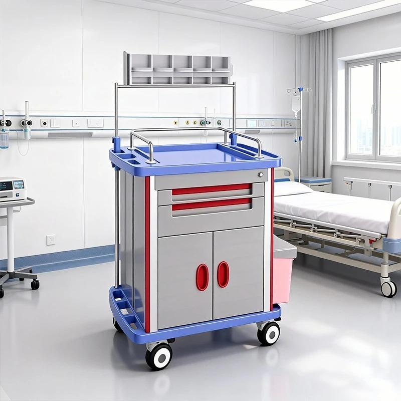 Mobile Medical Cart Multi-Function Aluminum Alloy ABS Plastic Anesthesia Trolley Efficient Storage Hospital Workshop Kitchen