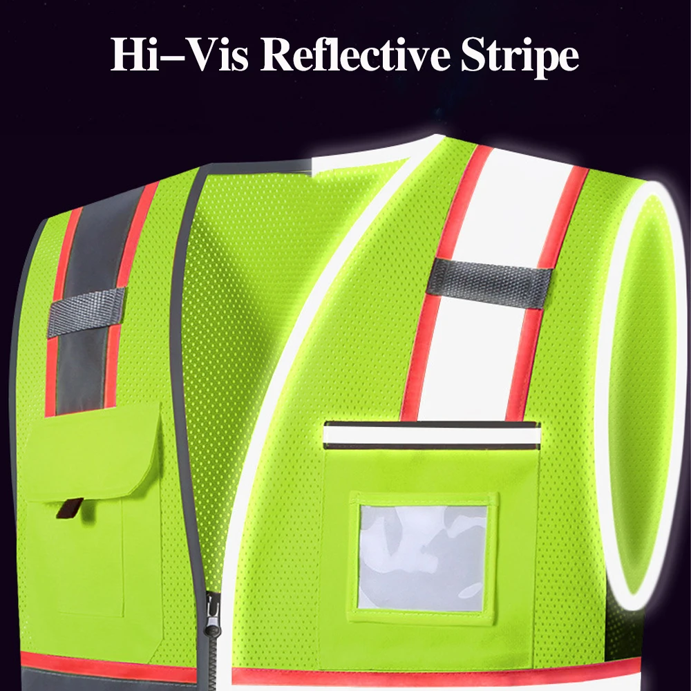 Reflective Safety Vest Man Working Clothes Custom Logo Multi Pockets Construction Site High Visibility Breathable Mesh Vest