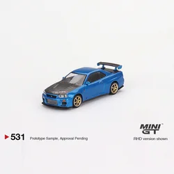 MINI GT 1:64 Nissan Skyline R34 Top Secret GT-R diecast alloy model, children's collection toys, holiday gifts for children.