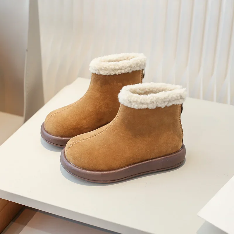 2023 Winter Kids Ankle Boots Fashion Versatile Children Warm Cotton Boots Causal Round-toe Simple Style Girls Shorts Snow Boots