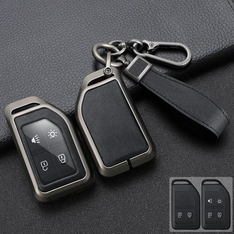 

Zinc Alloy+ Leather Car Key Case Cover for Volvo FH16 CARGO 555 FM Heavy Truck 2 4 Button Remote Key Protection Shell Holder Bag