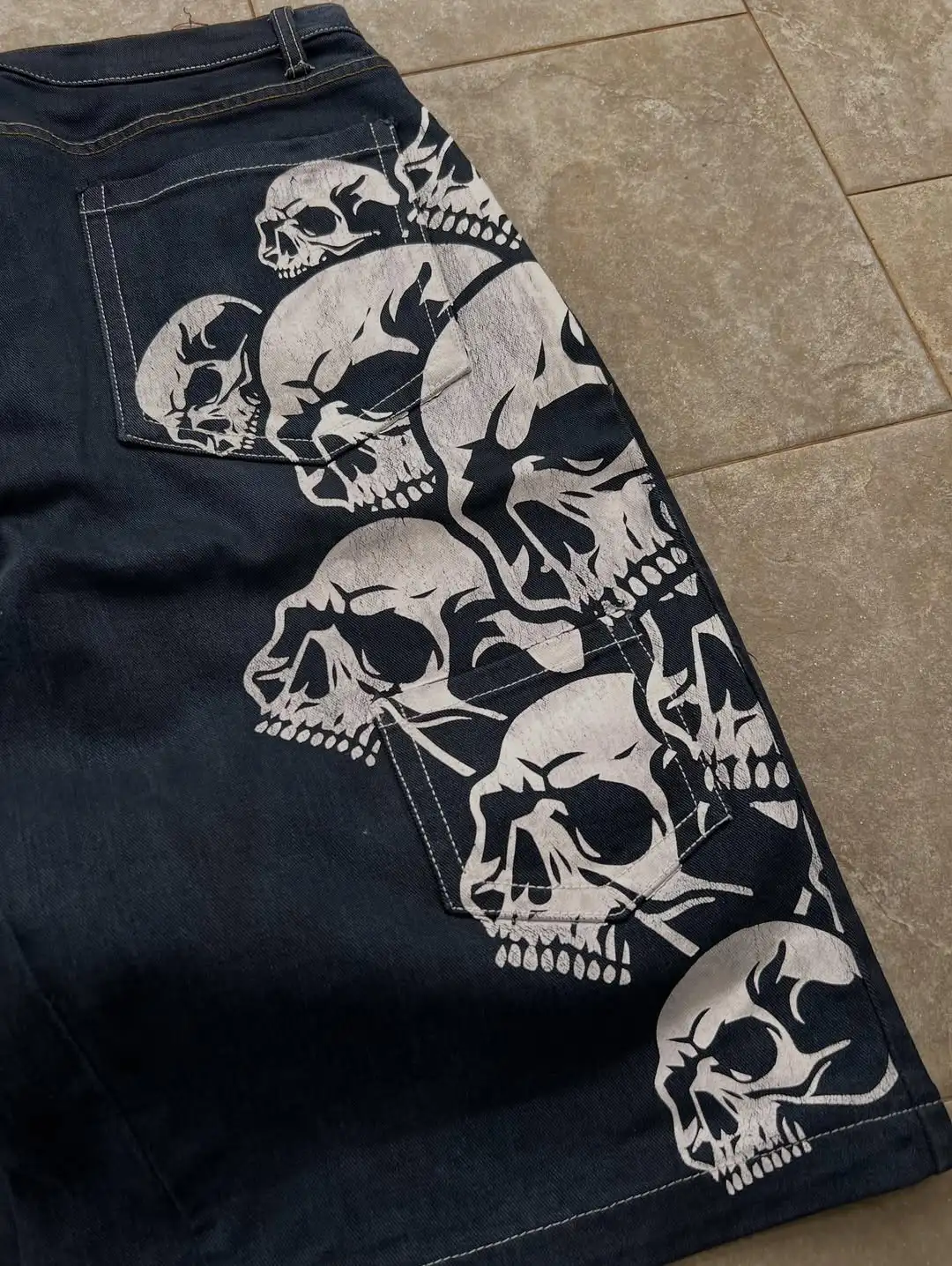 Harajuku خمر القوطية الدنيم السراويل الجمجمة نمط التطريز السراويل كبيرة الحجم Y2K الشارع الطباعة عارضة أزياء زوجين السراويل