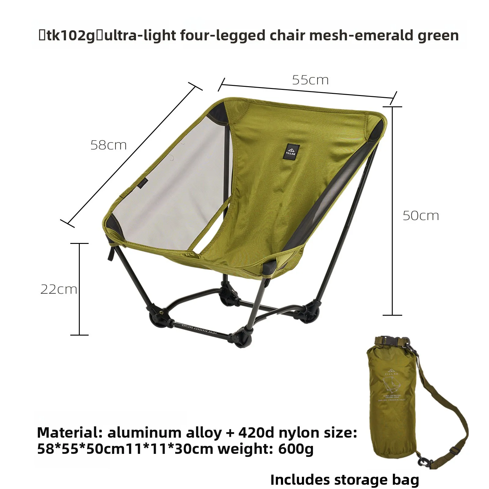 Draagbare ultralichte opvouwbare campingstoel 7-serie aluminium frame voor buiten kamperen, vissen, wandelen, reizen, backpacken