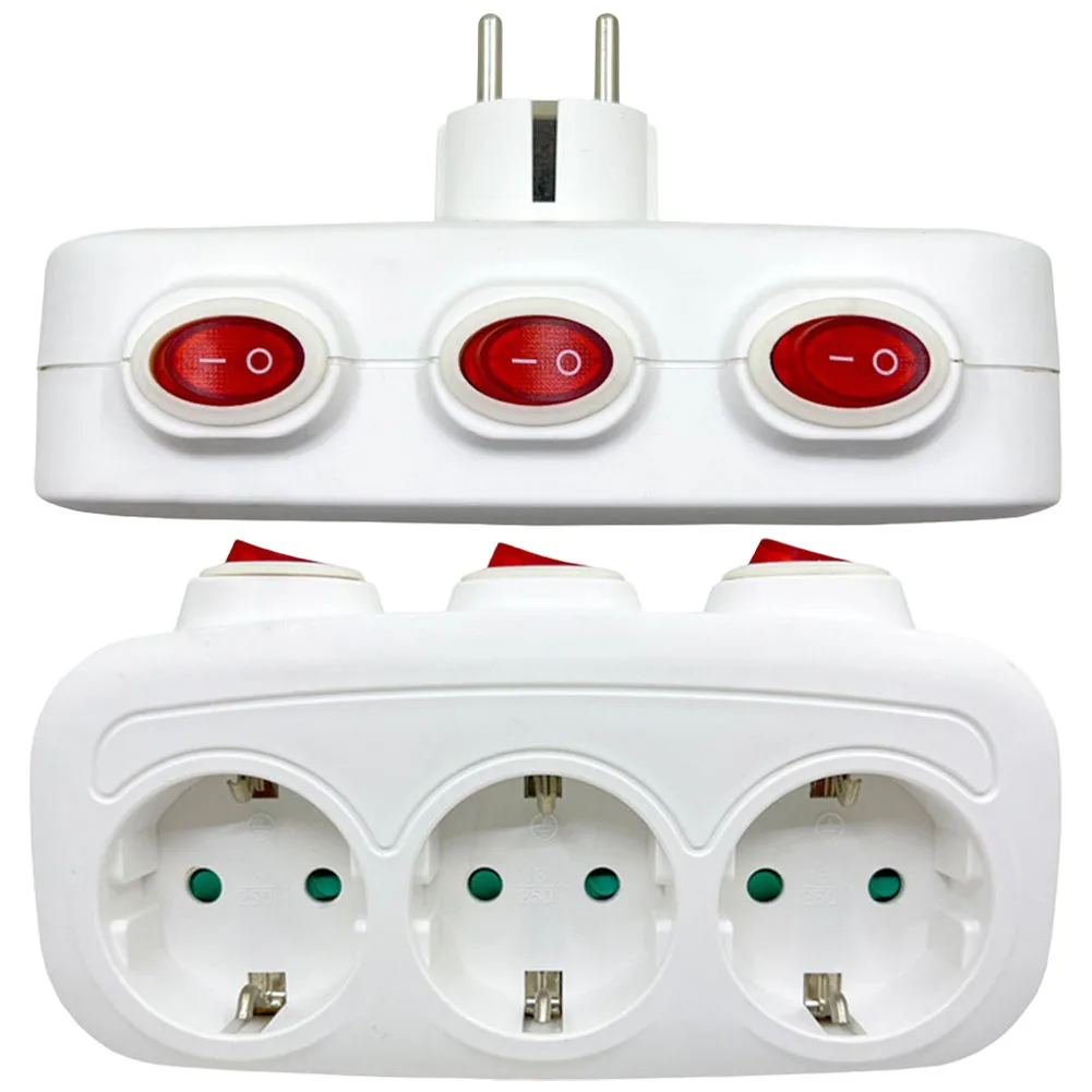 Power Strip with 3 Individual Switches 3 Horizontal Socket Power Adapter Power Converter Socket for Home Office