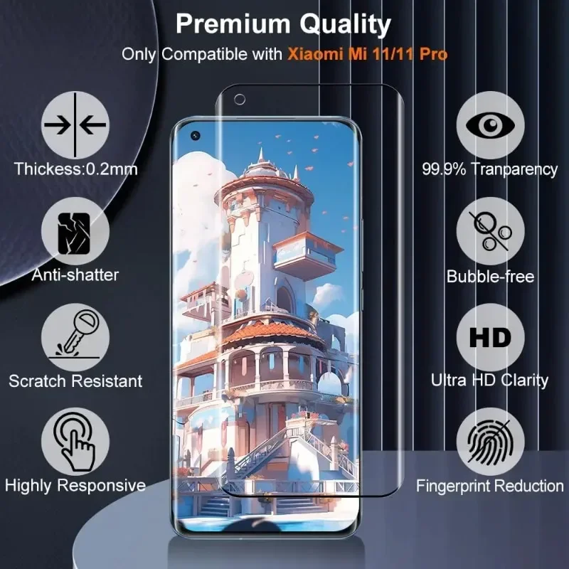 4PCS 9H Curved Four Sides Glue Tempered Glass For Xiaomi 11 11Pro 11Ultra HD Screen Protector Glass