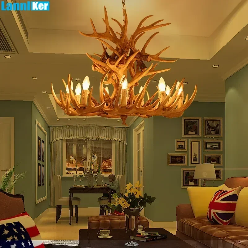 

Retro Resin Antler Chandelier For Living Room 4 6 9 Arms Hanging Lamps Brown White E14 Deer Horn Pendant Lights House Decoration