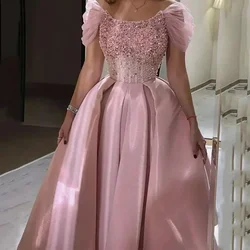 Vestidos de fiesta personalizados hasta el tobillo, línea A, perlas, hombros descubiertos, brillantes, formales para mujer, vestido de fiesta de noche