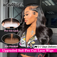 WowAngel 34inches Pre Cut 9x6 HD Lace Closure Wigs Wear To Go Glueless 250% Body Wave Human Hair Wigs Pre Plucked Brazilian Hair
