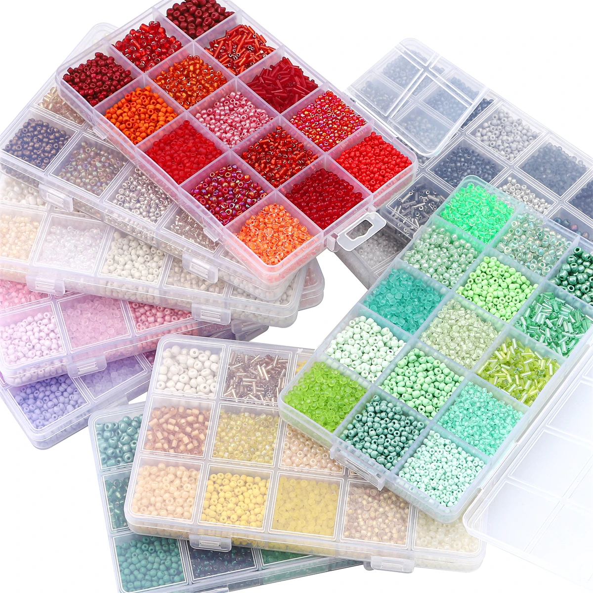 150g1set Glass Accessories 15 Grid Glass Rice Bead Tube Bead Material Bag Making Beaded Bracelet Necklace Jewelry Loose Beads