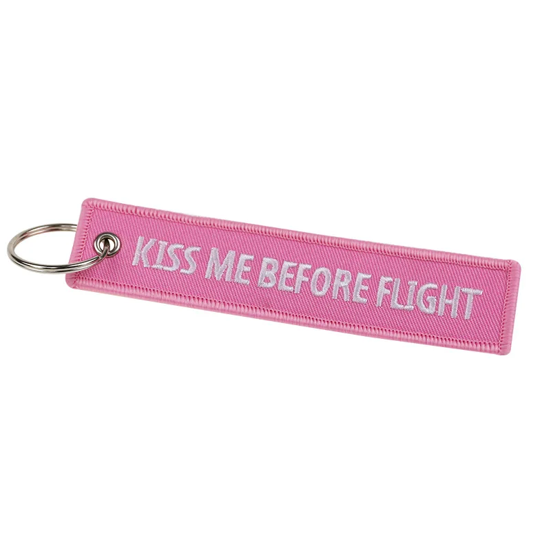 KISS ME BEFORE FLIGHT Car Key Chain Embroidery Aviation Gifts Keyring Key Tag Holder for Motorcycles Keychain Auto Accessories