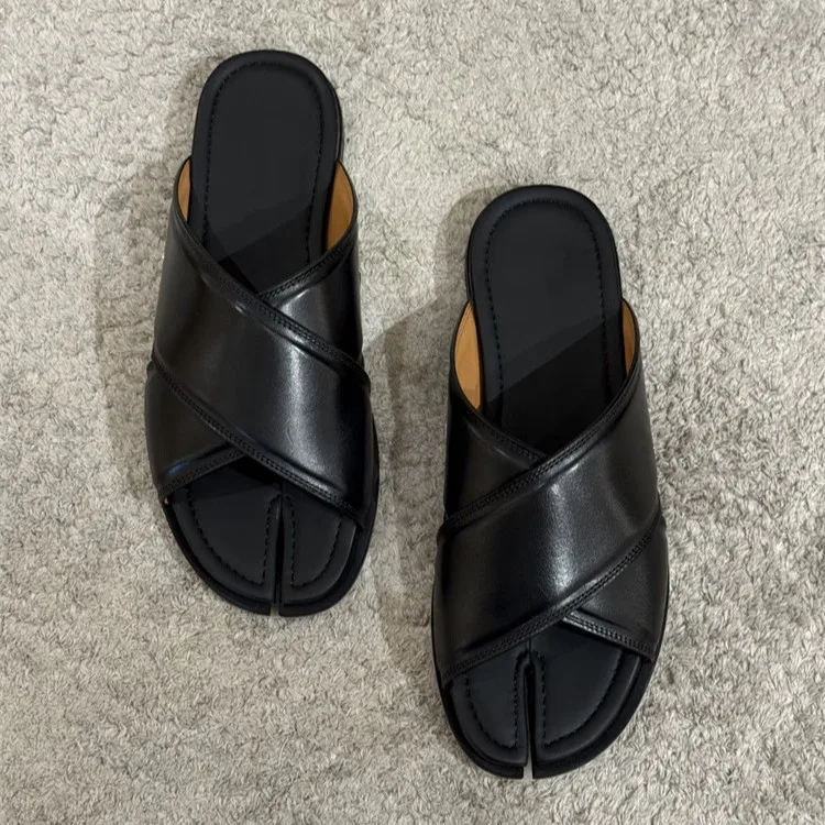 Sandalias de Dedo Dividido de Moda, Sandalias Planas Retro para Mujer, Zapatos Casuales Transpirables para Playa, Zapatillas Mujer