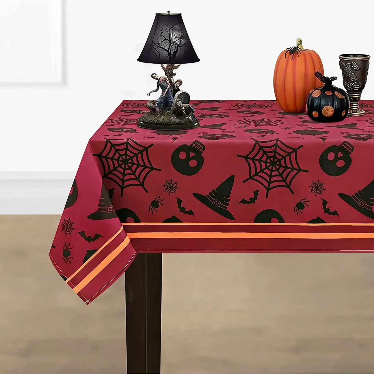 Halloween Tablecloth Spider Web Skull Tablecloth Horror Themed Waterproof Splash-proof Tablecloth LULBB001