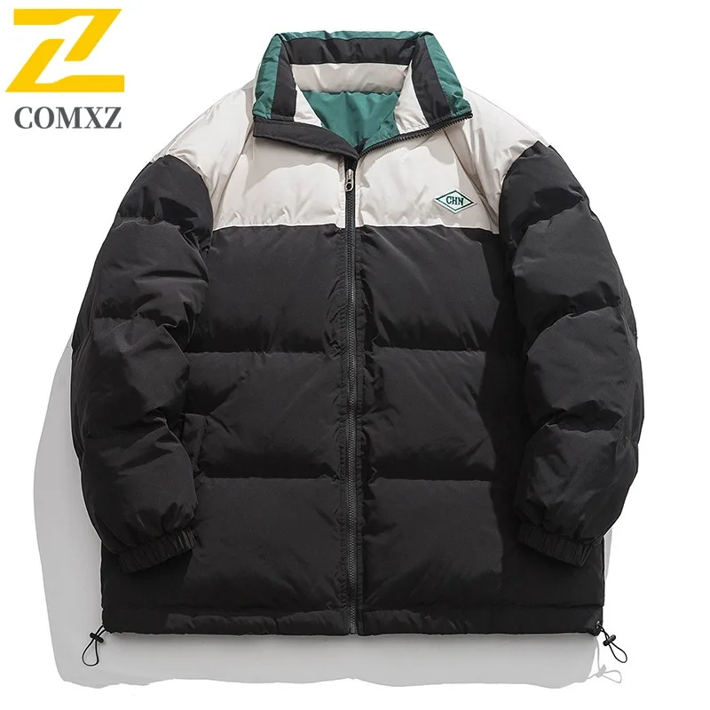 

COMXZ Men's Spring Autumn Winter New Trendy Loose Fleece Lined Thick Hooded Puffer Cotton Coat outdoor lightweight windbreaker