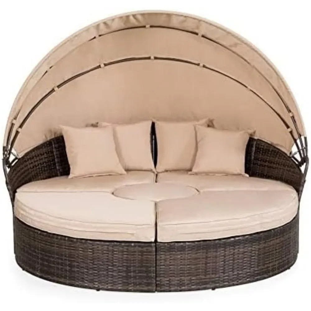 

Outdoor Terrace Canopy Bed with Washable Soft Cushion, Clamshell Shaped Segmented Seats, Suitable for Backyard, Porch, (brown)