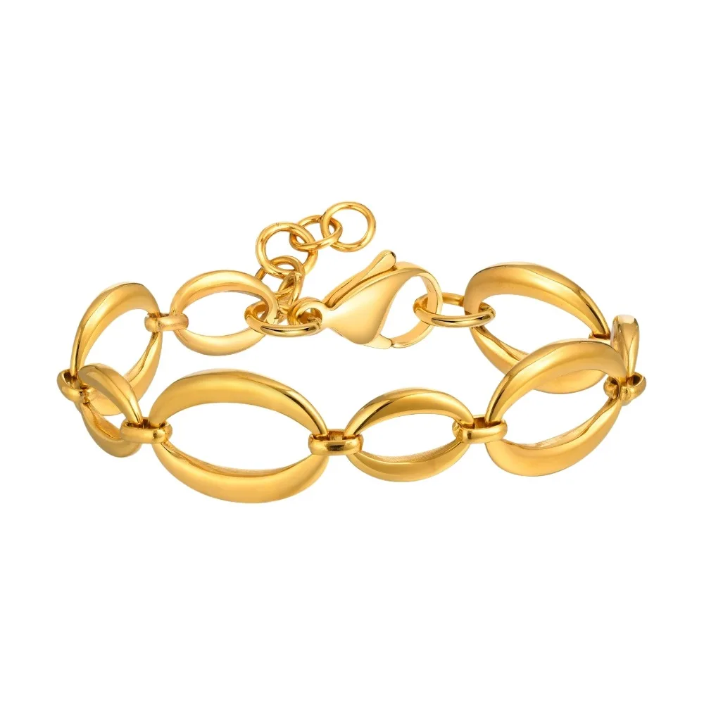 

Wristband Jewelry Gold Chain Bracelet Stainless Steel Elliptical Lips Chain Link Chain Bracelet Hypoallergenic Geometric