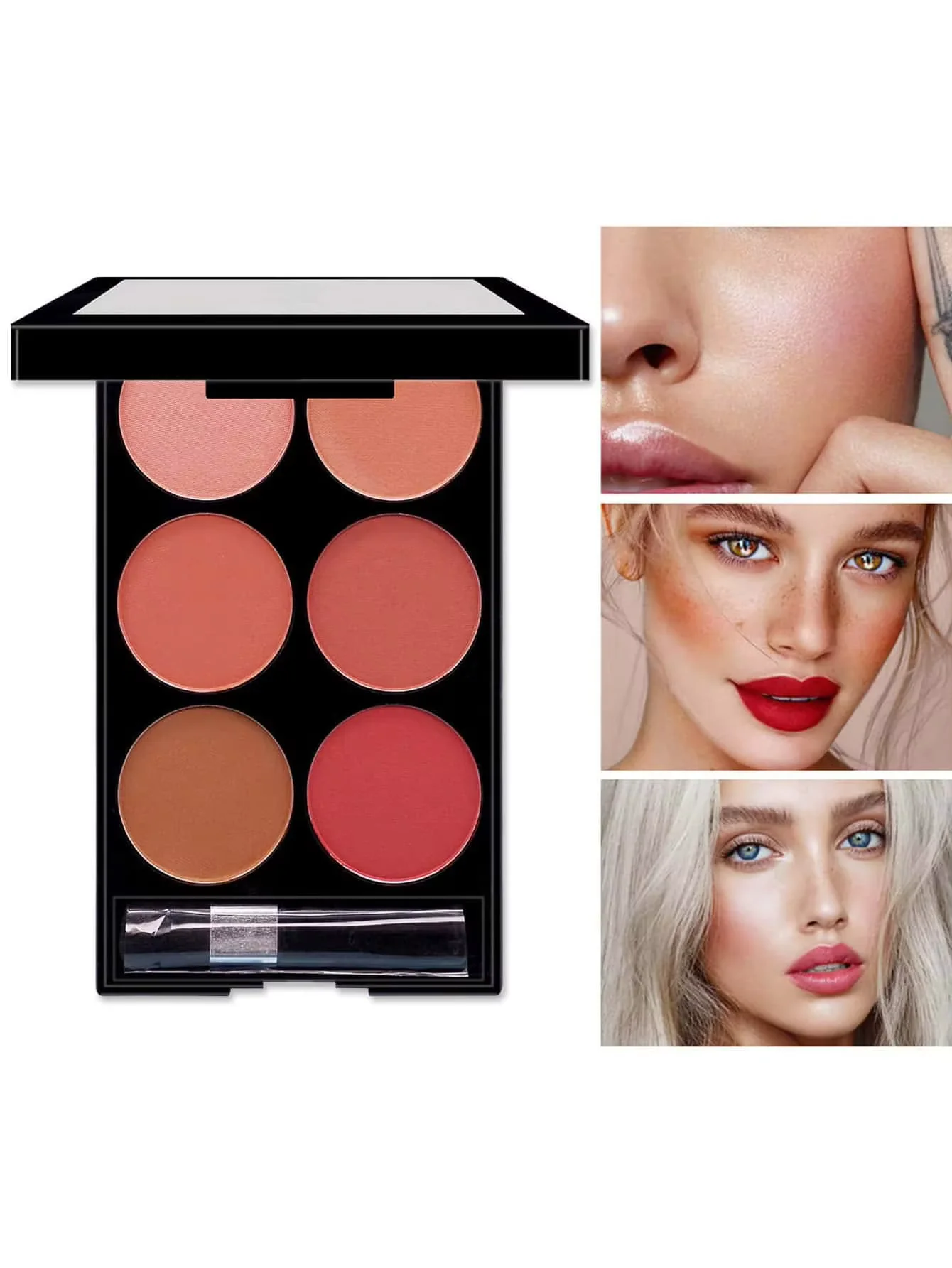 6-Color Easy On Makeup Matte Blush Roll with Brush Natural Three-Dimensional Color Development Waterproof Durable Blush Set