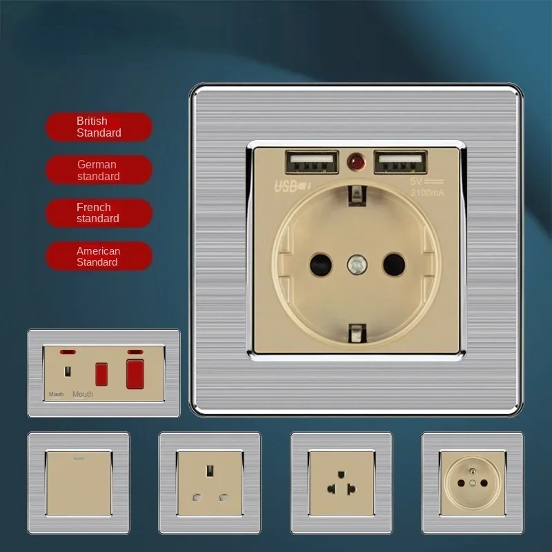

Переключатель затемнения, переключатель скорости, панель из нержавеющей стали, универсальная розетка, стандарт ЕС, USB-отверстие, розетка, ТВ-компьютерная розетка