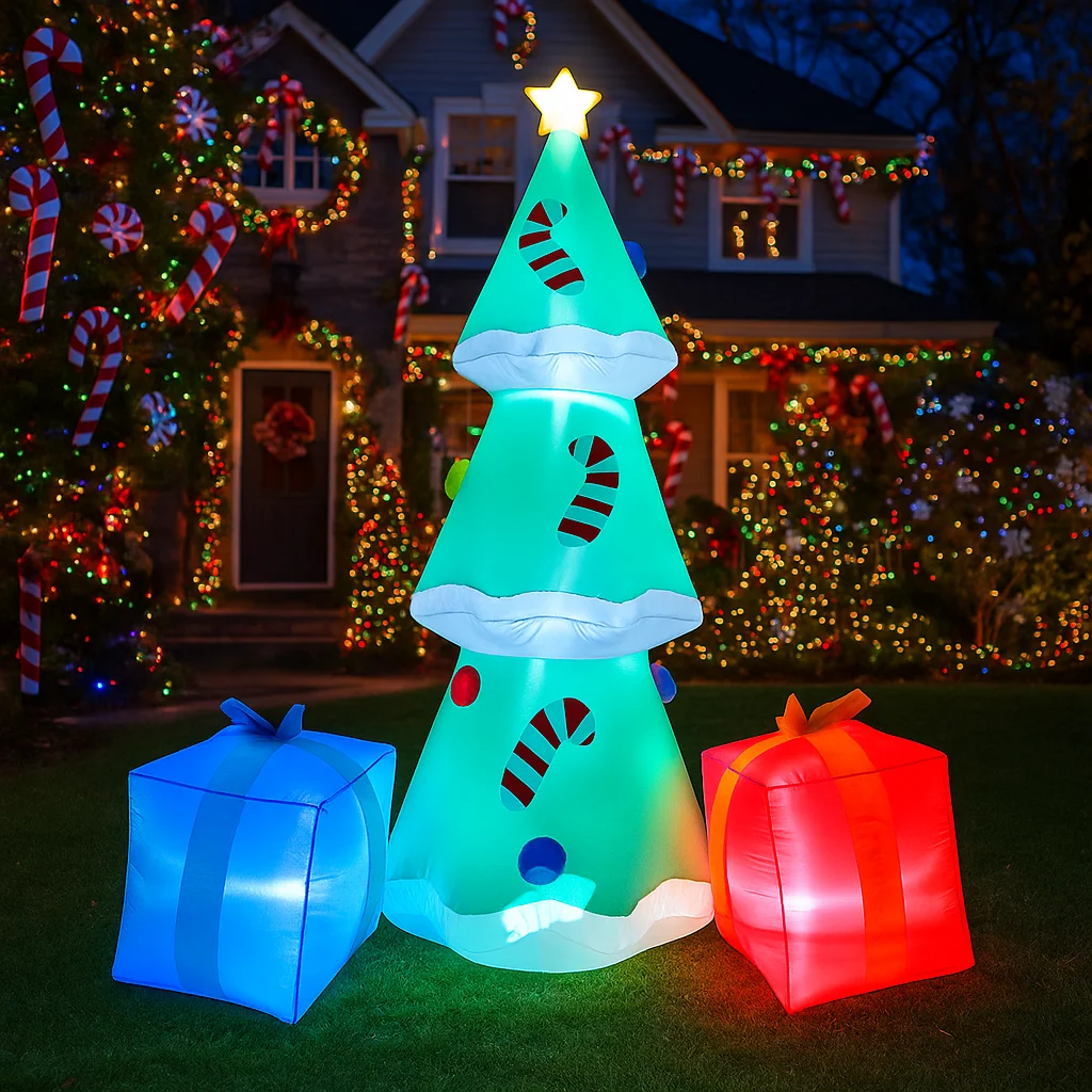 6FT Christmas Decorations Inflatable Gift Boxes Christmas Tree Toys Home Yard Ornaments With LED Decor Christmas Supplies Outd