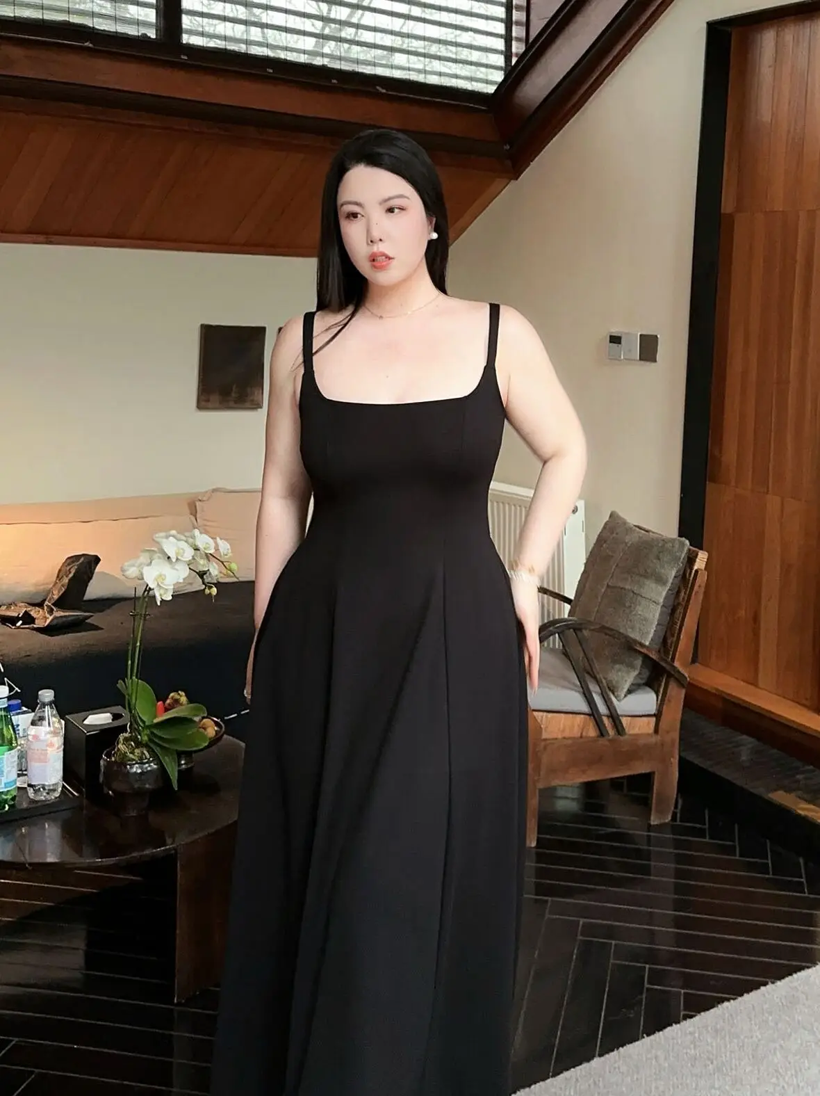 Vestido Negro Hebe, Retro, Elegante, Verano, Color Sólido, Estilizador, Sexy, con Tirantes, Talla Grande, Algodón, Sin Mangas