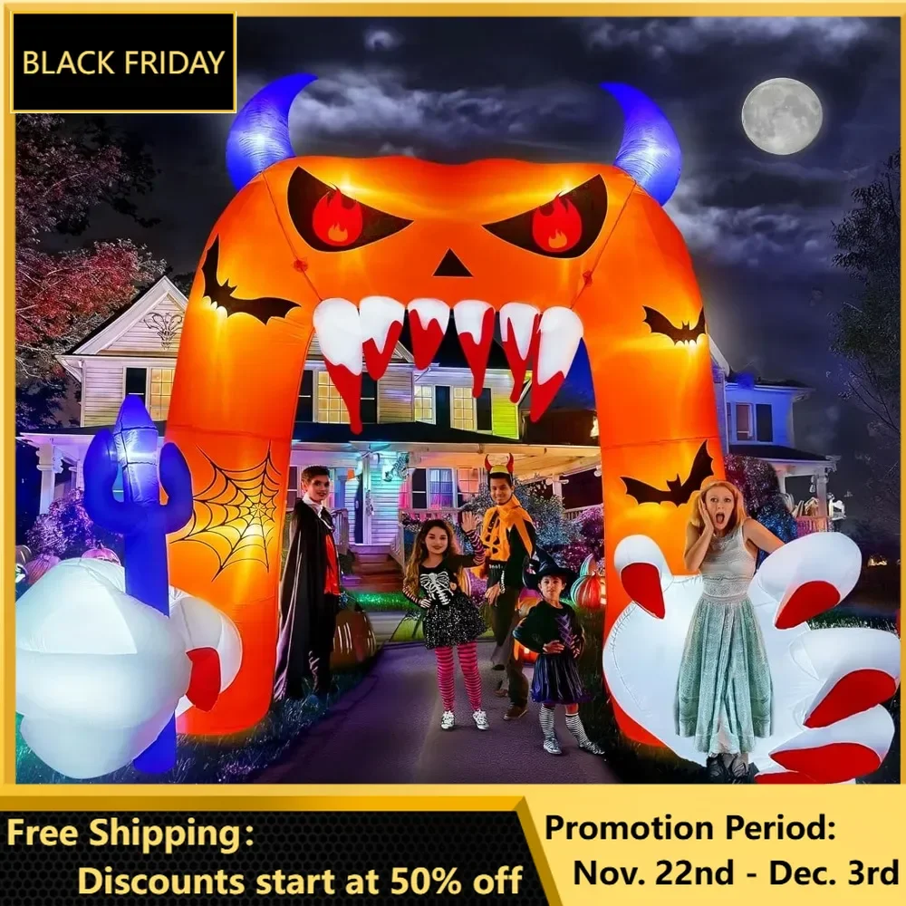 

12.5FT Halloween Inflatables, Giant Inflatable Pumpkin Arch Blow Up Yard Decorations with LED Lights, Halloween Inflatables