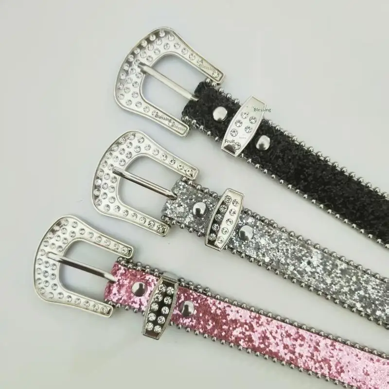 1 Stück Damen-Gürtel mit Strassbesatz, Punk-Stil, glitzernde Kristallschnalle, verstellbare Löcher für Streetwear, Konzerte, Party-Outfits – Detail 13