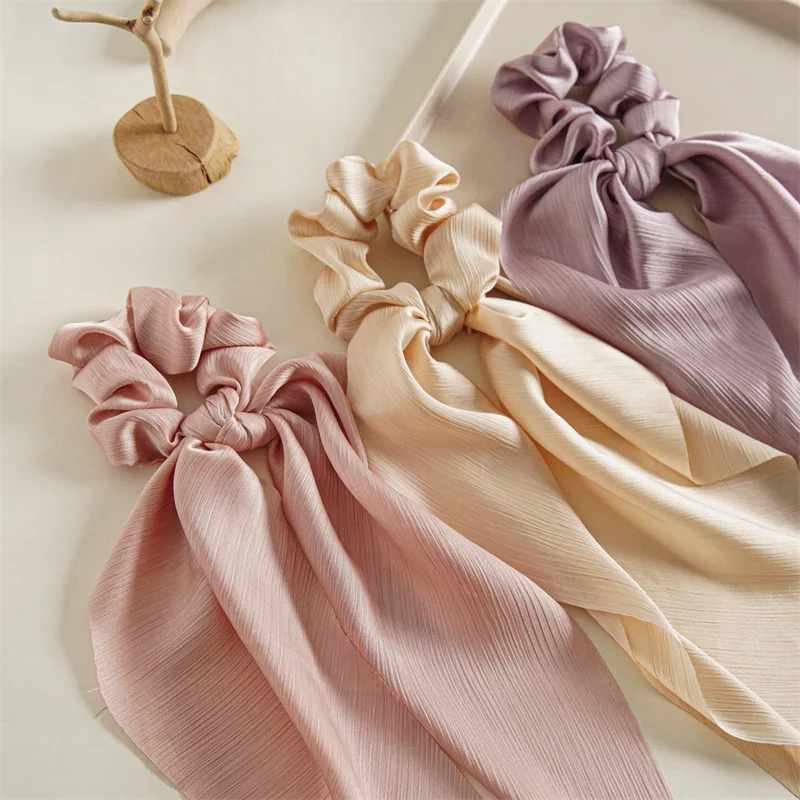 Reine Farbe Lange Band Schleife Scrunchies Satin Pferdeschwanz Mode Haargummis Frauen Mädchen Elastische Haarbänder Kopfbedeckung Haarschmuck – Detail 5