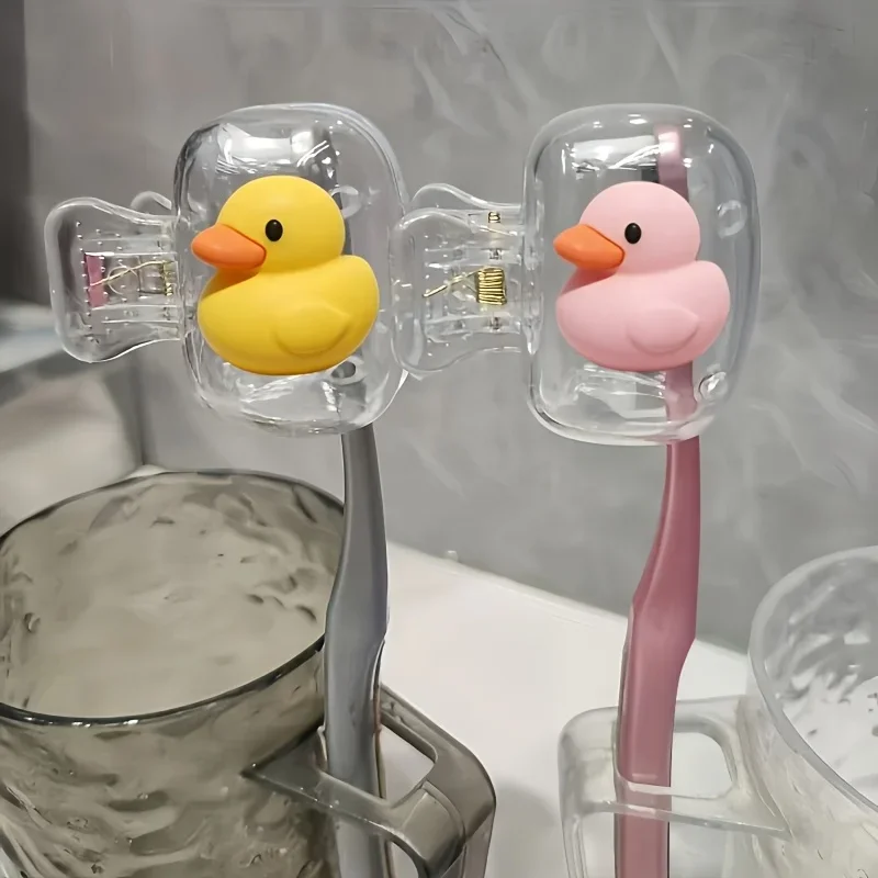 2pcs Yellow And Pink Duck Odorless Toothbrush Case Suitable for Various Sizes of Travel Sets Ideal for Home And Travel Use