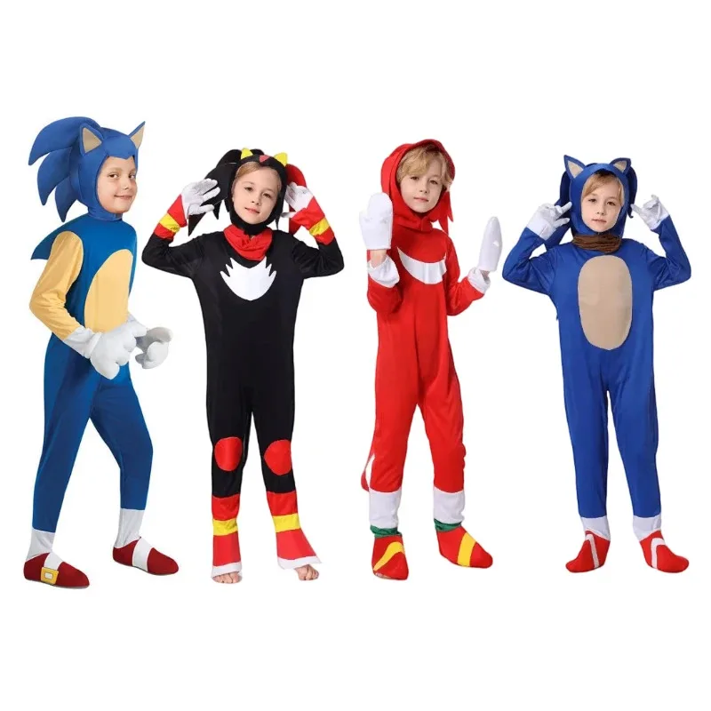 Nuevo 2025 Sonic Anime mono de dibujos animados Halloween niños niñas mono niños Cosplay disfraz con guantes blancos regalos eqs9X