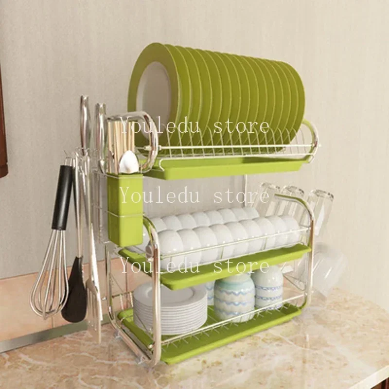 3 Tiers Dish Drainer Stainless Kitchen Dish Rack Storage Shelf Washing Holder Basket Plated Knife Sink Drying Organizer Tools