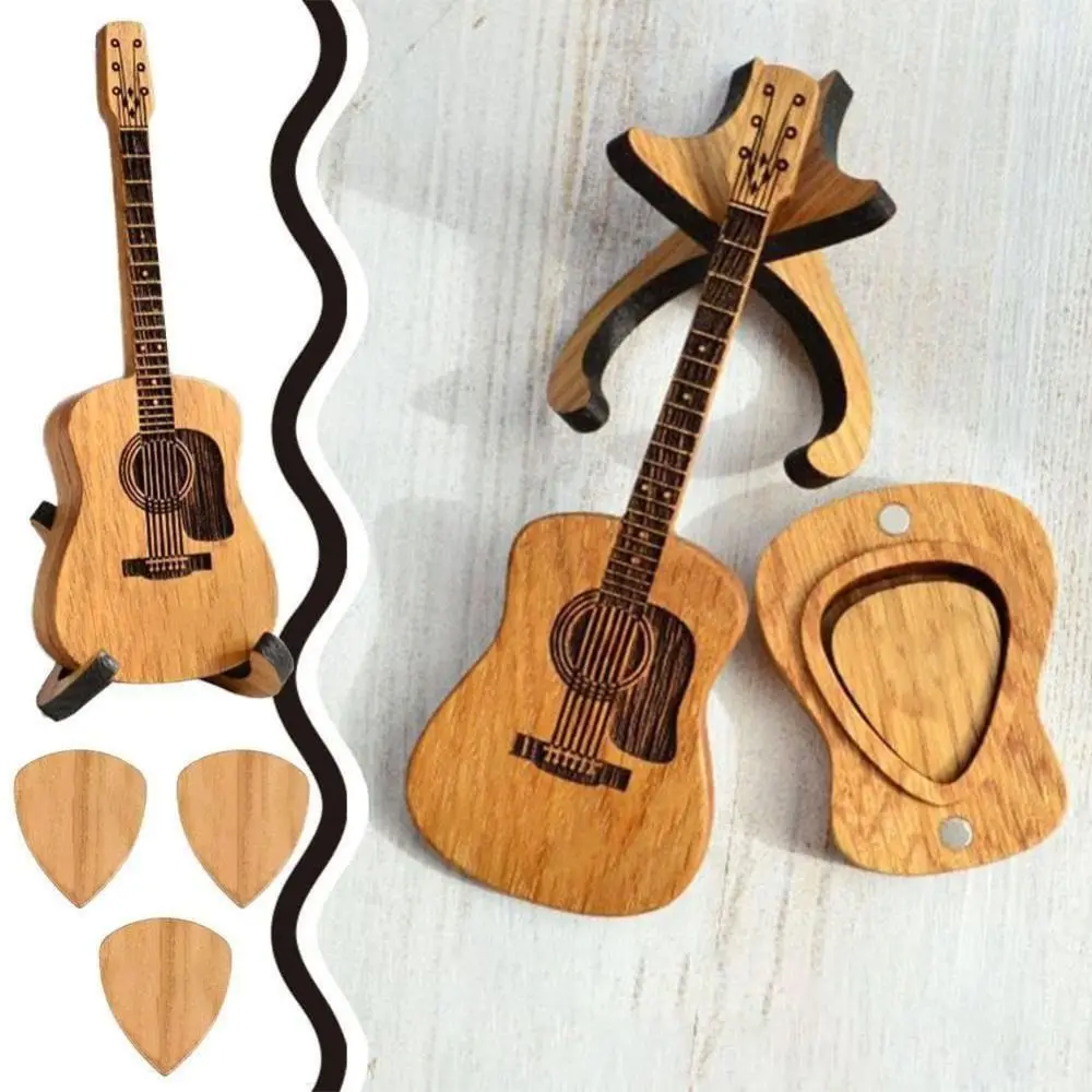 

Creative Sheremart Strumbox Sherum Strumbox Wooden with Stand Acoustic Guitar Pick Box Guitar Pick Display Case