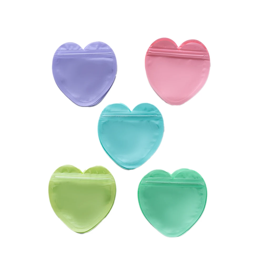 50Pcs/Lot 10x10cm Flat Plastic Resealable Clear Front Heart Shape Storage Zip Lock Bags For Jewelry Display Storage Packaging