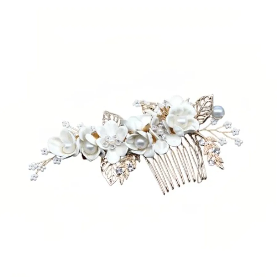 

Bridal Hair Pins with Pearl Flowers, Crystal Rhinestone Hairs Combs Headpiece for Wedding, Fashion Vintage Hair Clips Accessori