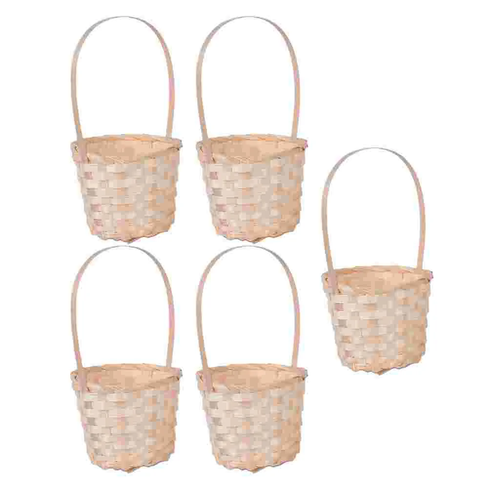 5 Pcs Small Storage Bin with Lid Woven Flower Basket Bins Lids Simple Fruit Holder Crafts Toy Bamboo Weaving